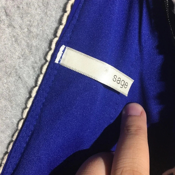 Womens Sage Dress V Neck Embroidery Royal Blue Formal Flowy Dress Slit Sleeve - Picture 2 of 6